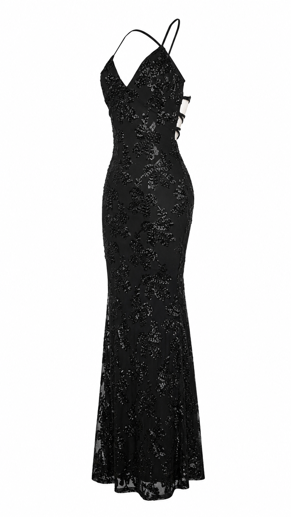 Abito lungo con paillettes fantasia floreali