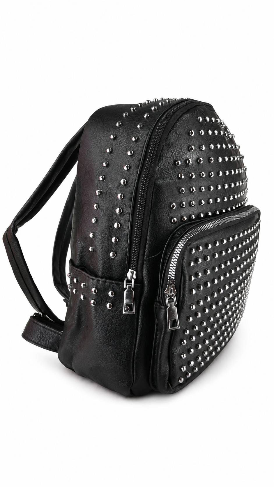 Zaino nero effetto pelle con borchie all over argento