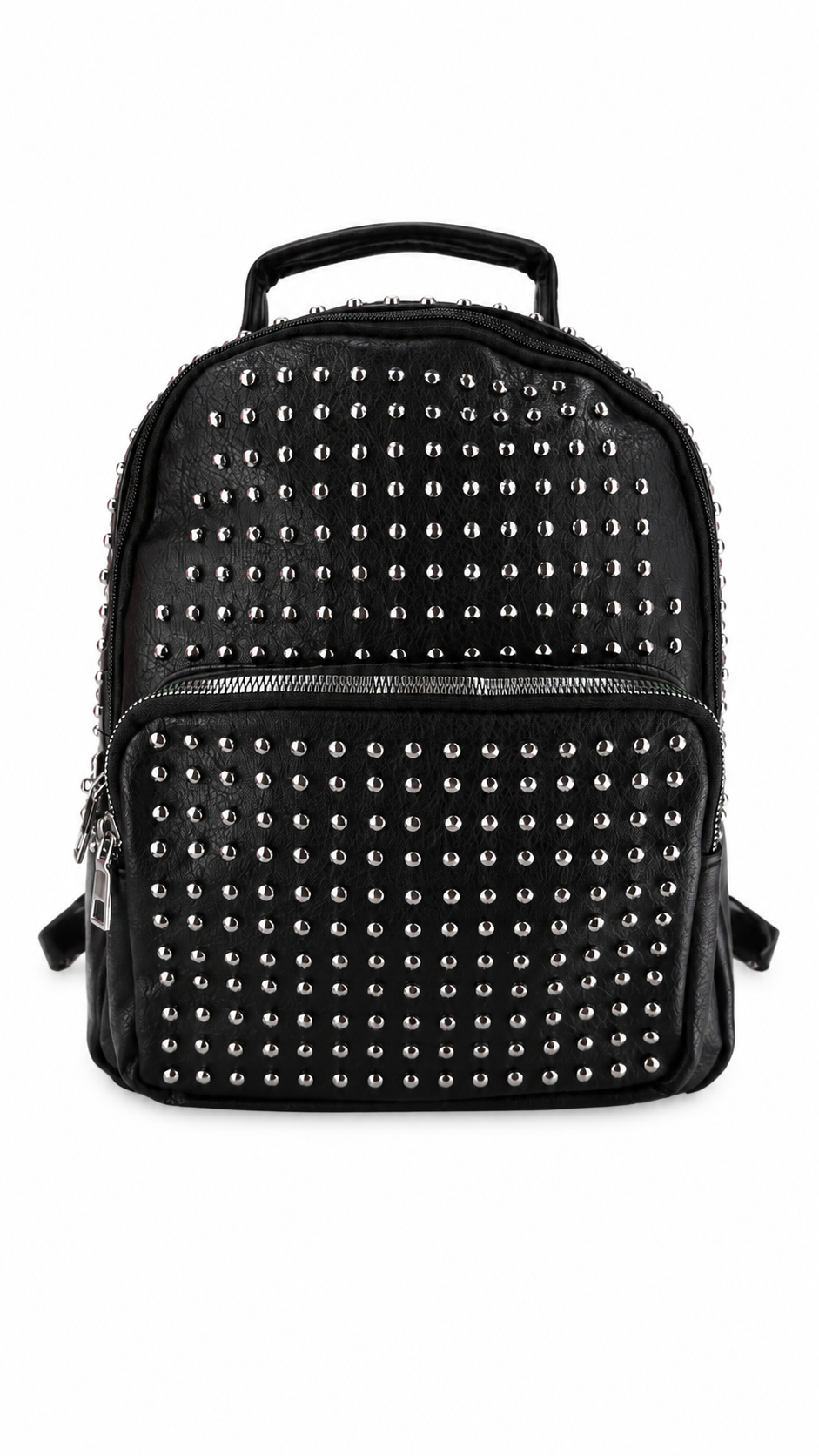 Zaino nero effetto pelle con borchie all over argento